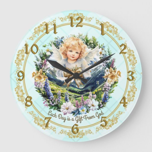 Aqua Inspirerend Angel Cherub Grote Klok (Voorkant)