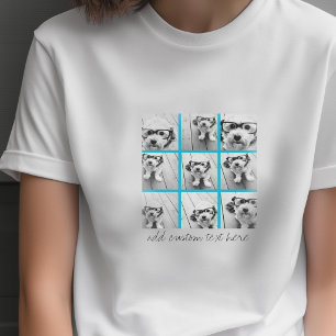 Aqua Instagram Fotocollage met 9 vierkante foto's T-shirt