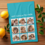 Aqua Instagram Photo Collage met 9 vierkante foto' Theedoek<br><div class="desc">Gebruik je foto's zonder lijsten om je eigen kunstwerk te creëer! Voeg uw favoriete afbeeldingen en momentopnamen toe aan deze strip voor een leuke geheugenhouder. Een artistieke manier om je beste foto's te tonen die foto's delen.</div>