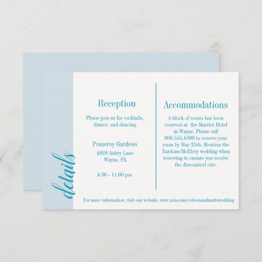 Aqua Invitation Insert, Caroline Wedding Informatiekaartje (Voorkant / Achterkant)
