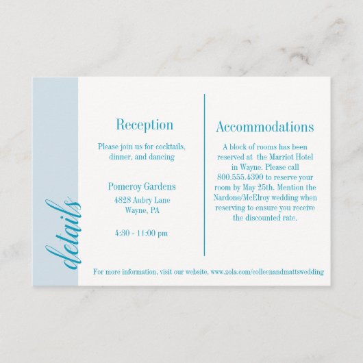 Aqua Invitation Insert, Caroline Wedding Informatiekaartje (Voorkant)