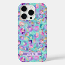 Aqua Iridescent Leopard Print Monogrammed