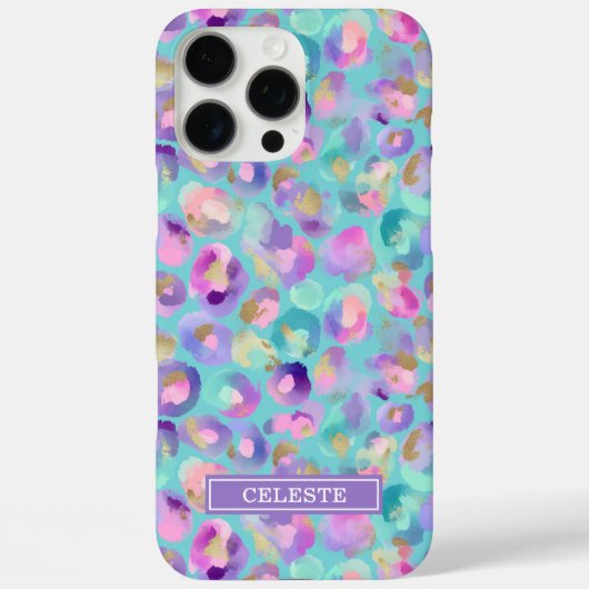 Aqua Iridescent Leopard Print Monogrammed Case-Mate iPhone Case (Achterkant)