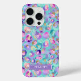 Aqua Iridescent Luipaardprint Monogram iPhone 15 Pro Case