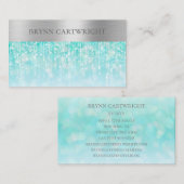 Aqua Iridescent Sparkle Bokeh met geborsteld zilve Visitekaartje (Voorkant / Achterkant)