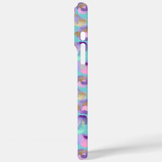 Aqua Iridescente Luipaardprint Monogram Case-Mate iPhone Case (Achterkant / Links)