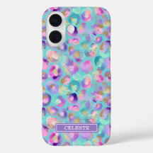 Aqua iriserende luipaardprint met monogram
