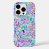 Aqua iriserende luipaardprint met monogram Case-Mate iPhone case (Achterkant)