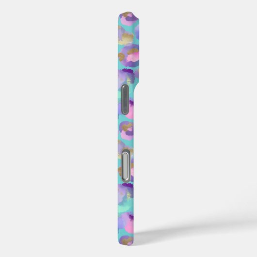Aqua iriserende luipaardprint met monogram Case-Mate iPhone case (Achterkant / Rechts)