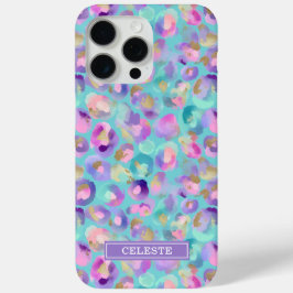 Aqua iriserende luipaardprint met monogram iPhone 15 pro max hoesje