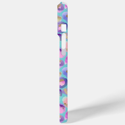 Aqua iriserende luipaardprint met monogram Case-Mate iPhone case (Achterkant / Links)