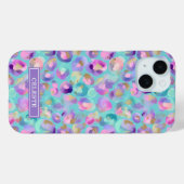 Aqua iriserende luipaardprint met monogram Case-Mate iPhone case (Achterkant (horizontaal))