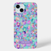 Aqua iriserende luipaardprint met monogram Case-Mate iPhone case (Achterkant)