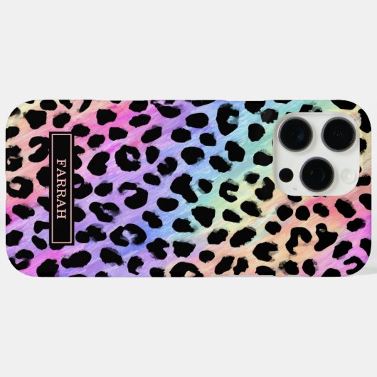 Aqua Iriserende Luipaardprint Monogram Case-Mate iPhone Case (Achterkant (horizontaal))