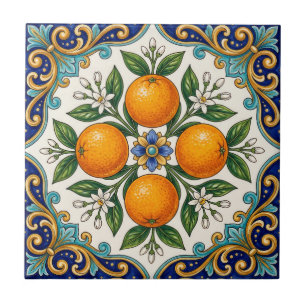 Aqua Italiaans Majolica Sinaasappel Citrus Ontwerp Tegeltje