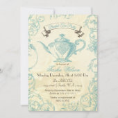 Aqua Ivory Rozen  Bridal Tea Invites Kaart (Voorkant)