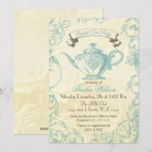 Aqua Ivory Rozen  Bridal Tea Invites Kaart (Voorkant / Achterkant)