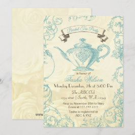 Aqua Ivory Rozen Bridal Tea Invites Kaart