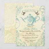 Aqua Ivory Rozen  Bridal Tea Uitnodiging (Voorkant / Achterkant)
