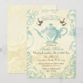 Aqua Ivory Rozen Bridal Tea Uitnodiging