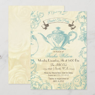 Aqua Ivory Rozen  Bridal Tea Uitnodiging