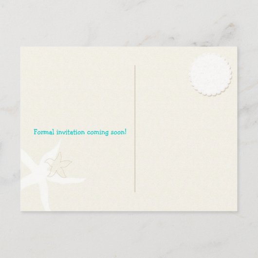 Aqua Ivory Tan Beach bruiloft Photo Save the Date Aankondigingskaart (Achterkant)