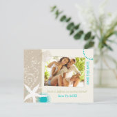 Aqua Ivory Tan Beach bruiloft Photo Save the Date Aankondigingskaart