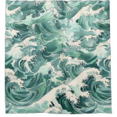 Aqua Japanese Ocean Waves Sea Pattern Douchegordijn (Voorkant)