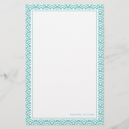 Aqua Japans Seigaiha Pattern Briefpapier (Voorkant)