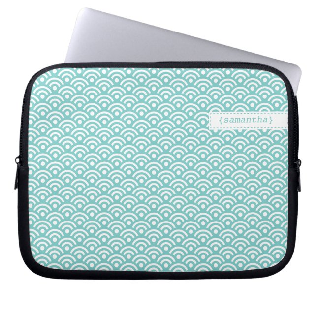 Aqua Japans Seigaiha Pattern Laptop Sleeve (Voorkant)