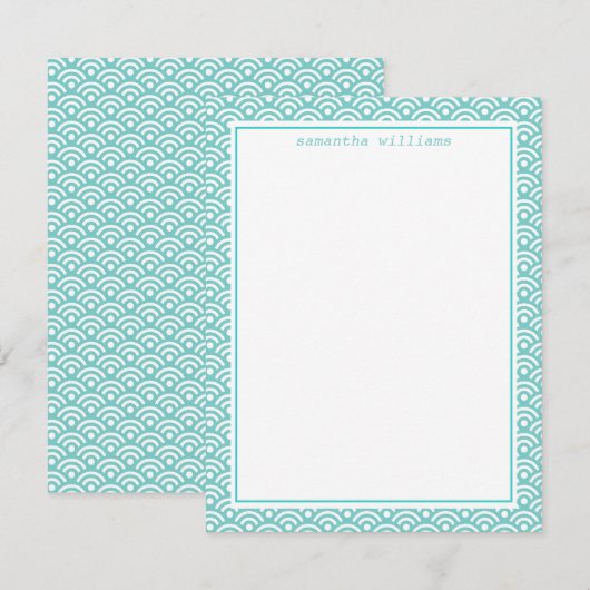 Aqua Japans Seigaiha Pattern Notitiekaartje (Voorkant / Achterkant)