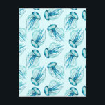 Aqua Jellyfish Waterverf Pattern Briefkaart<br><div class="desc">Aqua Jellyfish Waterverf Pattern</div>