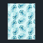 Aqua Jellyfish Waterverf Pattern Briefkaart<br><div class="desc">Aqua Jellyfish Waterverf Pattern</div>