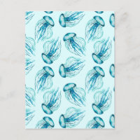 Aqua Jellyfish Waterverf Pattern