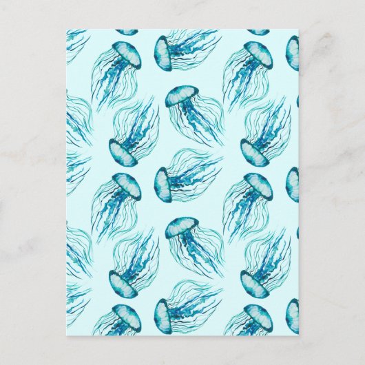 Aqua Jellyfish Waterverf Pattern Briefkaart (Voorkant)