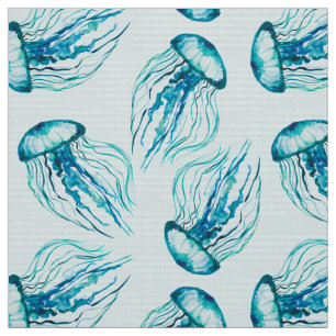 Aqua Jellyfish Waterverf Pattern Stof