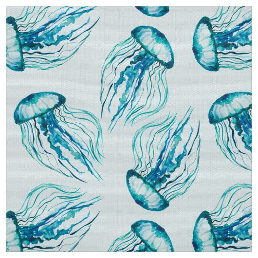 Aqua Jellyfish Waterverf Pattern Stof (Swatch)