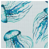 Aqua Jellyfish Waterverf Pattern Stof (Close Up)