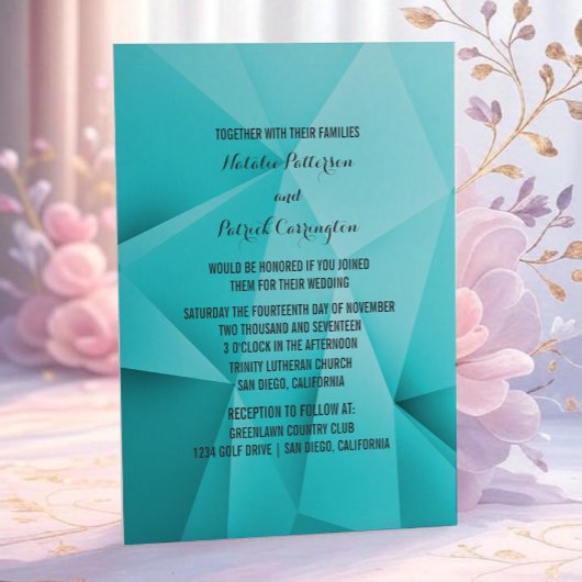 Aqua Jewel Tones Wedding Uitnodiging