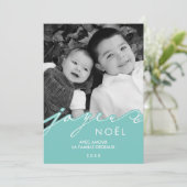 Aqua Joyeux Noël Foto Feestdagenkaart (Staand voorkant)