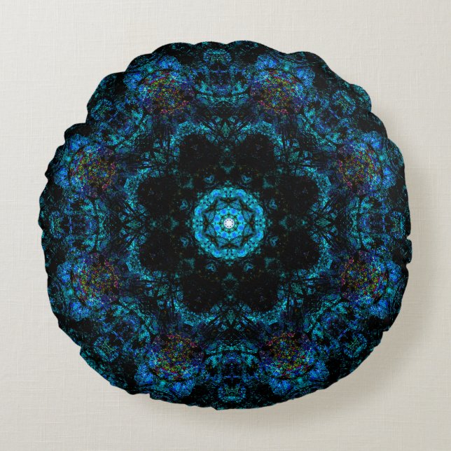 Aqua Kaleidoscope-effect Rond Kussen (Voorkant)