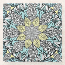 Aqua Kaleidoscope Glas Onderzetter