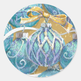 Aqua Kerstballen Ronde Sticker