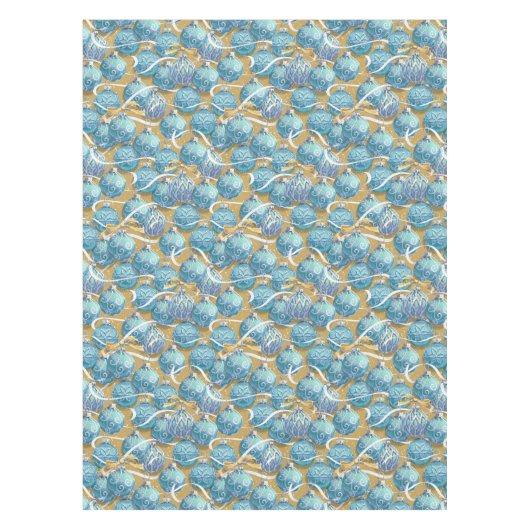 Aqua Kerstballen Tafelkleed (Voorkant)