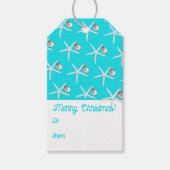 Aqua kerstcadeautassen Starfish en Ornament Cadeaulabel (Voorkant)