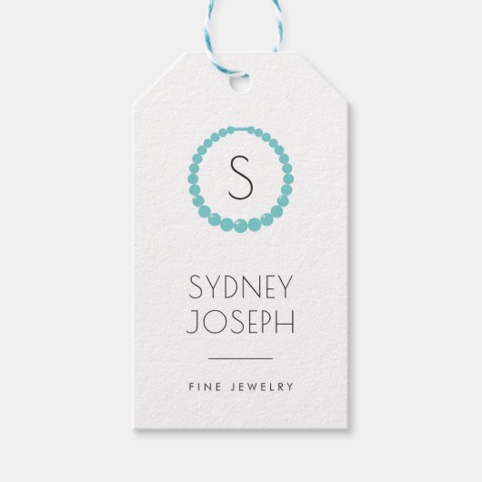Aqua Ketting Monogram Logo | Joodse Labels Cadeaulabel (Voorkant)