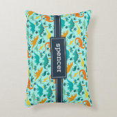 Aqua | Kinder naam van het kleurrijke dinosauruspa Accent Kussen (Voorkant(Verticaal))