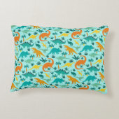Aqua | Kinder naam van het kleurrijke dinosauruspa Accent Kussen (Achterkant)