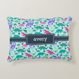 Aqua | Kinder naam van het kleurrijke dinosauruspa Accent Kussen
