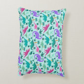 Aqua | Kinder naam van het kleurrijke dinosauruspa Accent Kussen (Achterkant (Verticaal))